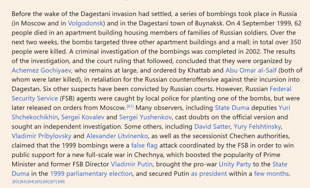 A excerpt from the wikipedia page for the second chechen war