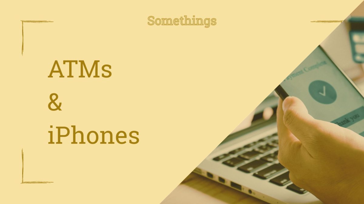 The title of the post with a triangular cutout of a photo on the right. The photo is of a hand that is holding a phone. the phone is running a banking app